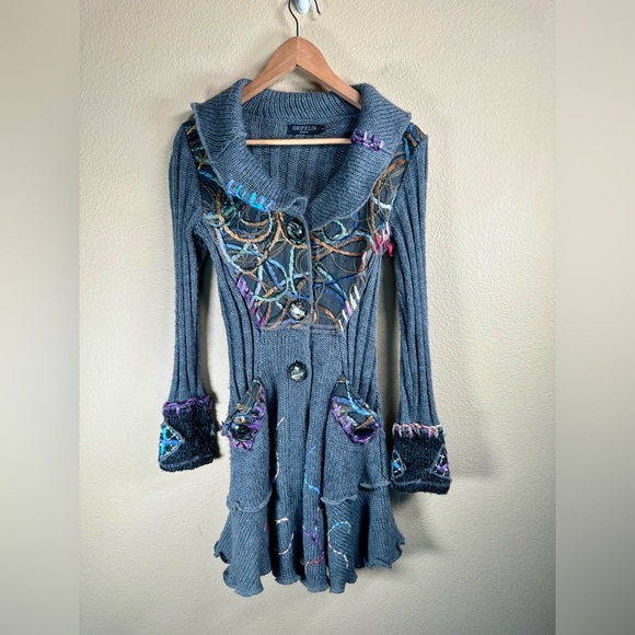 Grifflin Paris Sweaters - Grifflin Women’s Gray Knit Cardigan Sweater with Colorful Accents RARE